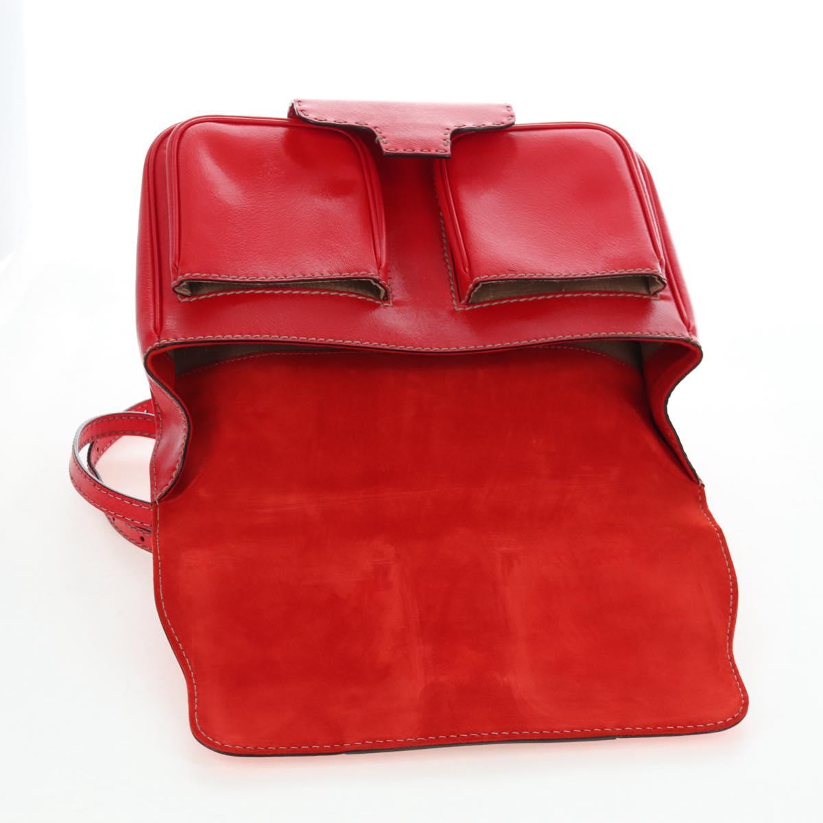 FENDI Hand Bag Leather 2way Red Gold Tone 8BN199 Auth 206644V