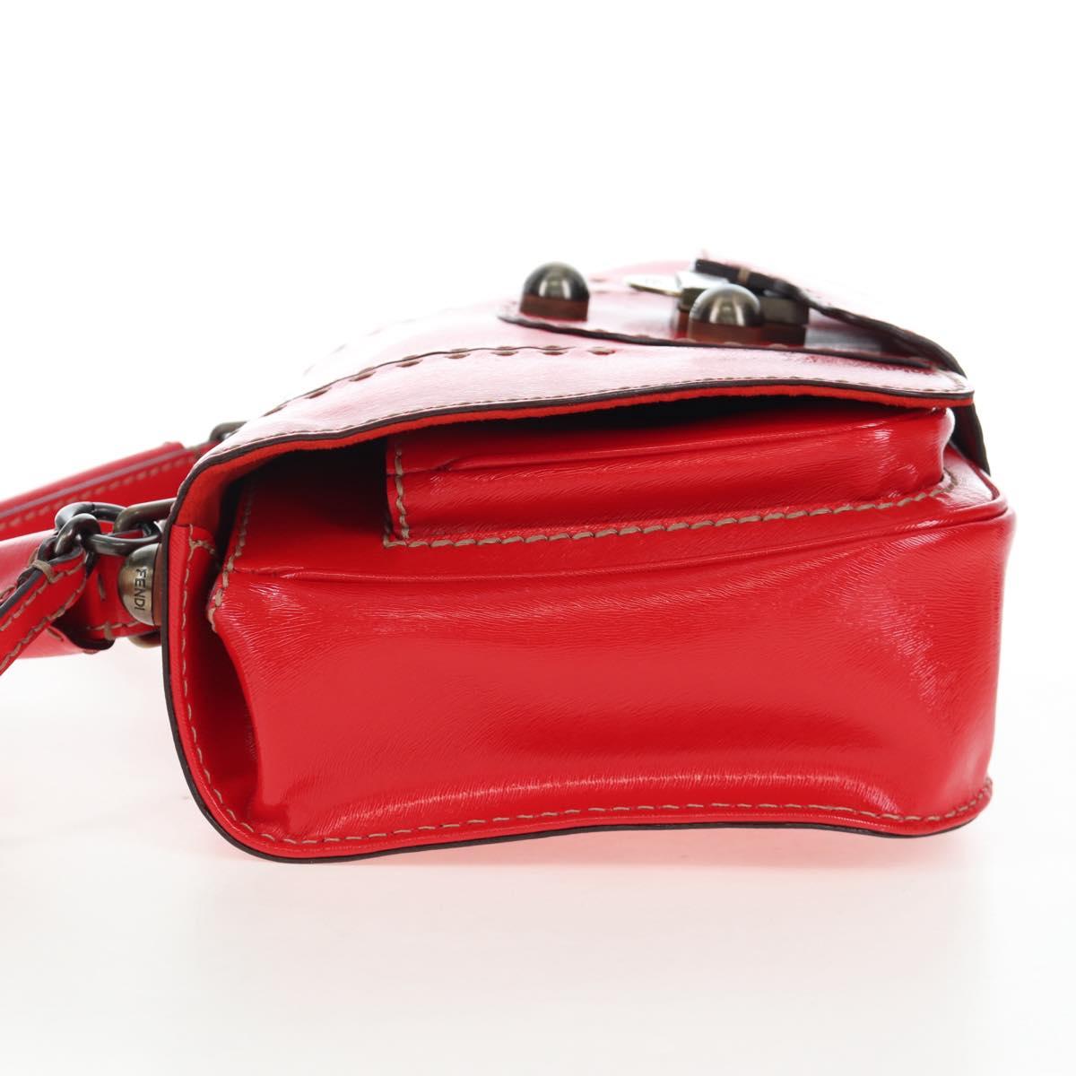 FENDI Hand Bag Leather 2way Red Gold Tone 8BN199 Auth 206644V