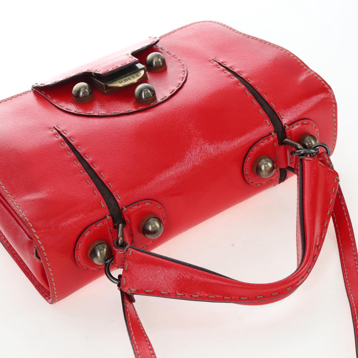 FENDI Hand Bag Leather 2way Red Gold Tone 8BN199 Auth 206644V