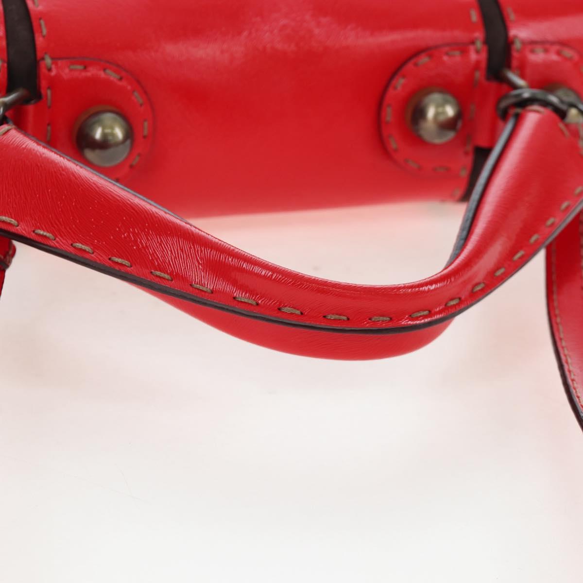 FENDI Hand Bag Leather 2way Red Gold Tone 8BN199 Auth 206644V