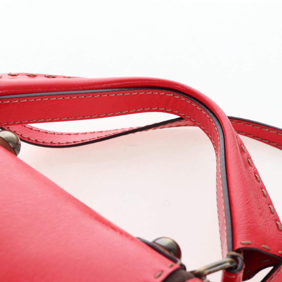 FENDI Hand Bag Leather 2way Red Gold Tone 8BN199 Auth 206644V