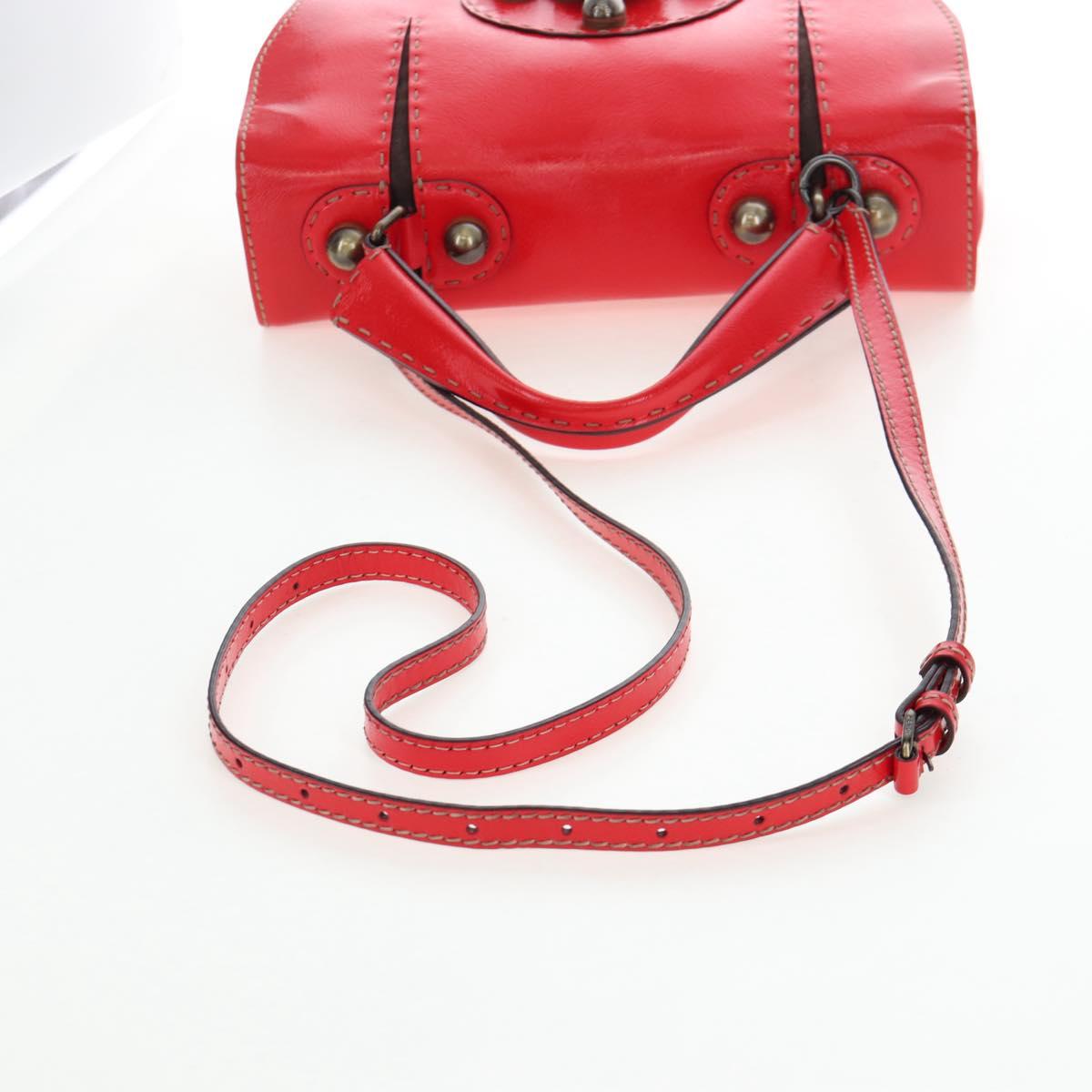 FENDI Hand Bag Leather 2way Red Gold Tone 8BN199 Auth 206644V