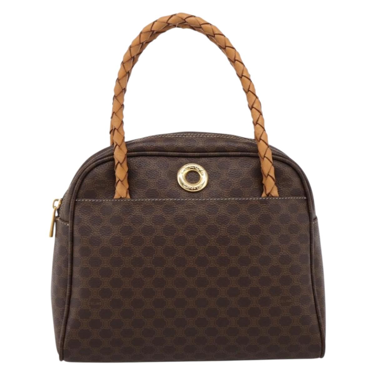 CELINE Macadam Hand Bag PVC Brown Gold Tone Auth 206645