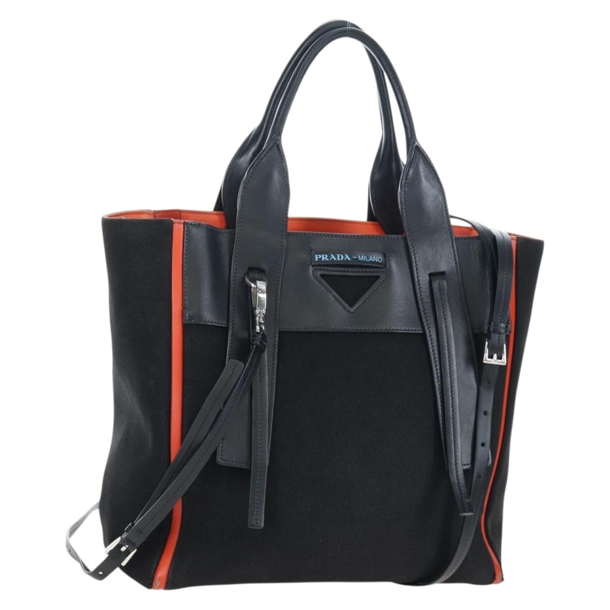 PRADA Uverture Tote Bag Canvas 2way Black Silver Auth 206647
