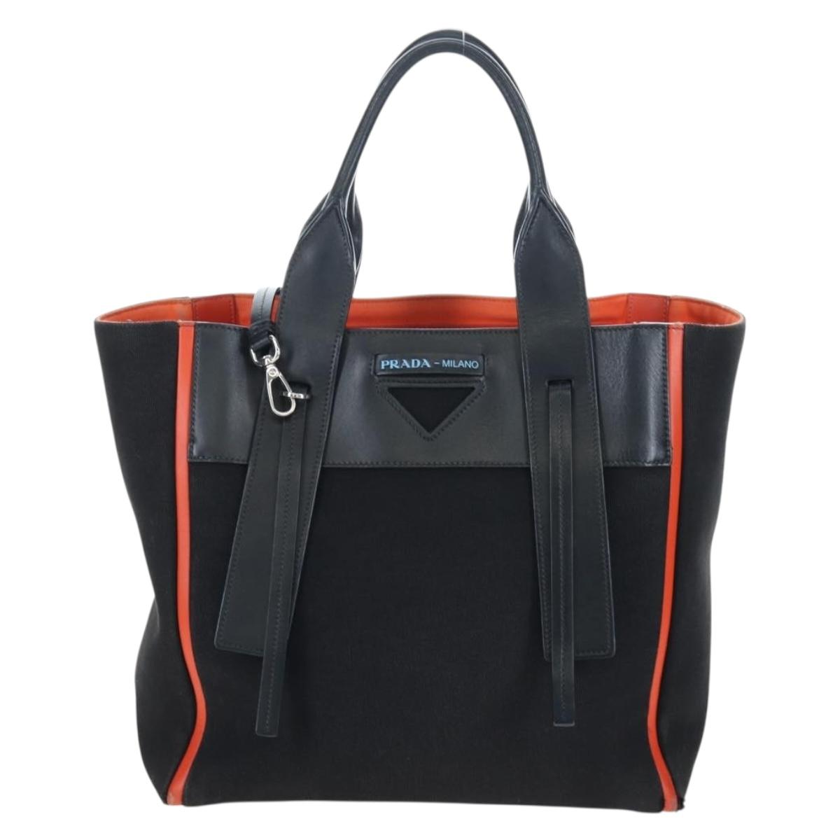 PRADA Uverture Tote Bag Canvas 2way Black Silver Auth 206647