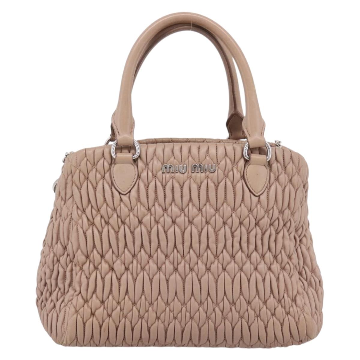 Miu Miu Hand Bag Leather 2way Beige Silver Auth 206656