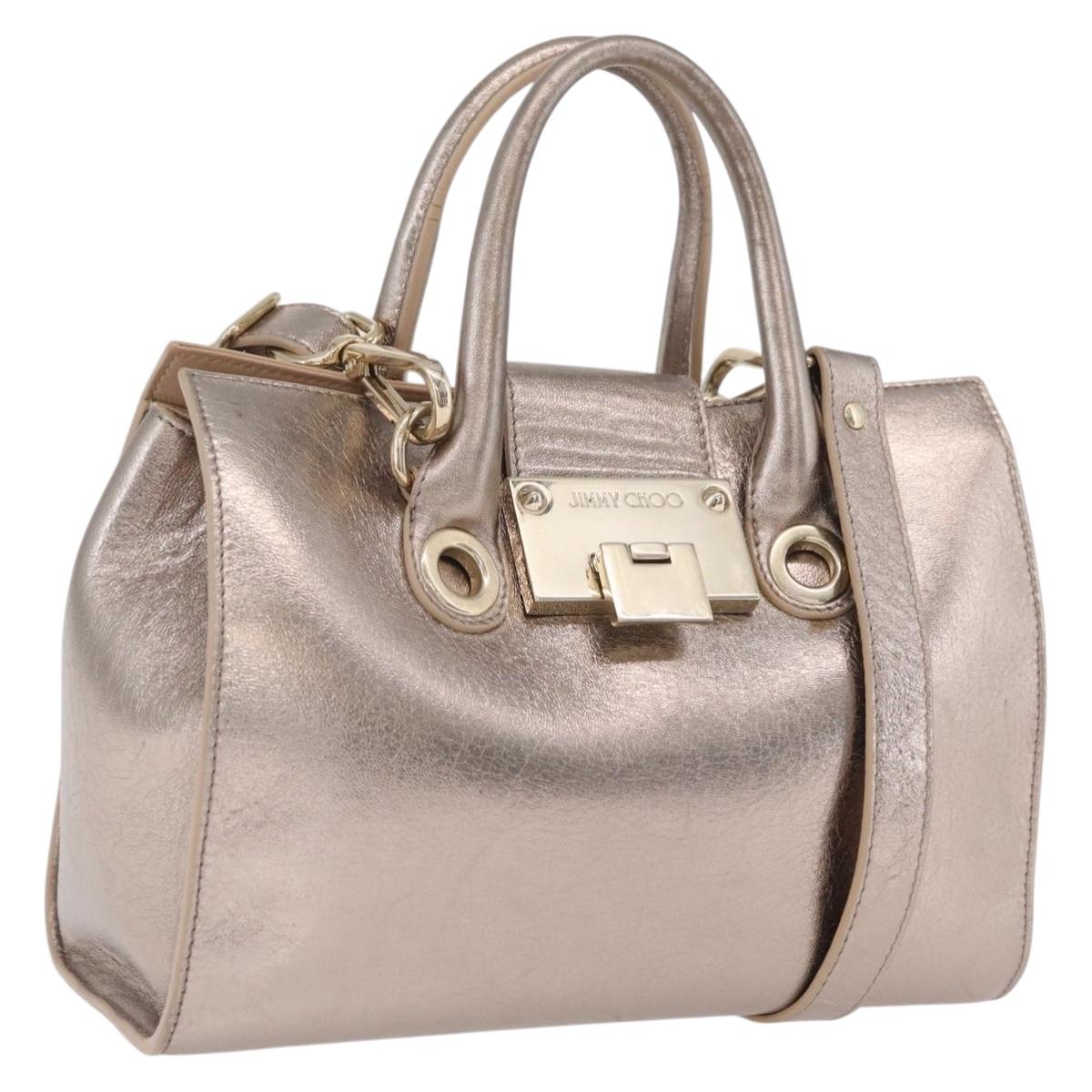 Jimmy Choo Hand Bag Leather 2way Gold Auth 206658