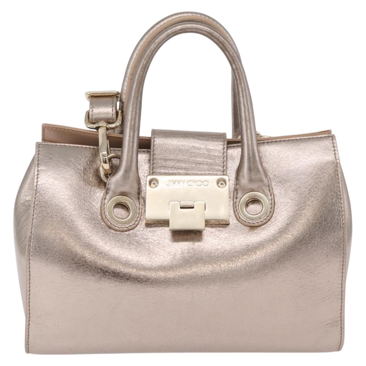 Jimmy Choo Hand Bag Leather 2way Gold Auth 206658