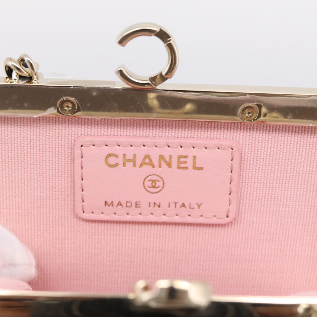 CHANEL Chain Pouch Lamb Skin Black Gold Tone CC Auth 206662SAV