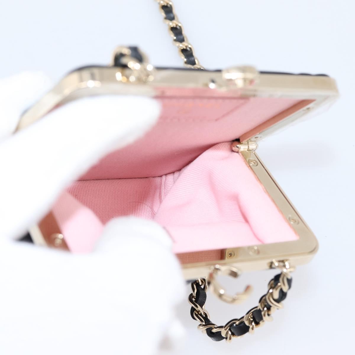 CHANEL Chain Pouch Lamb Skin Black Gold Tone CC Auth 206662SAV