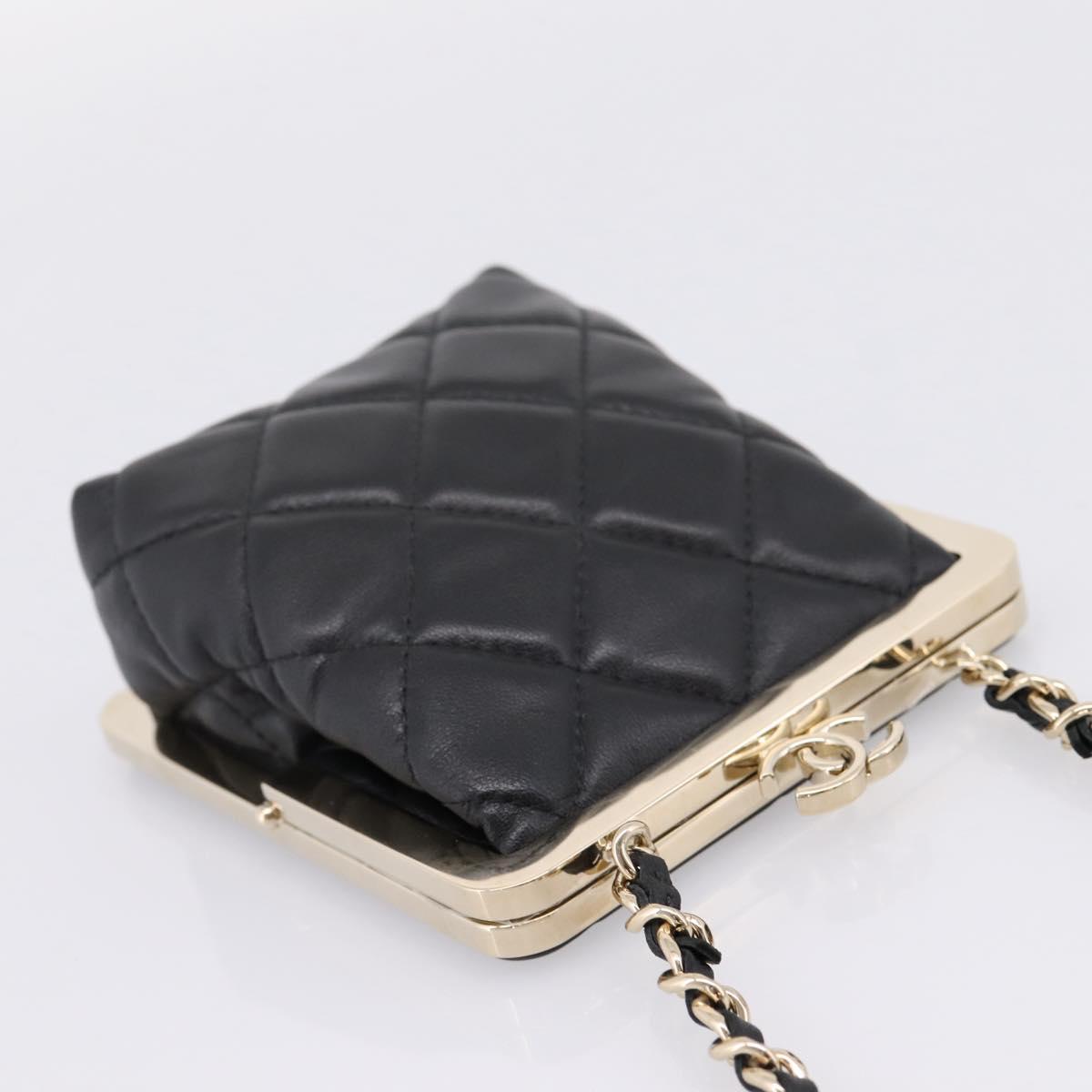 CHANEL Chain Pouch Lamb Skin Black Gold Tone CC Auth 206662SAV