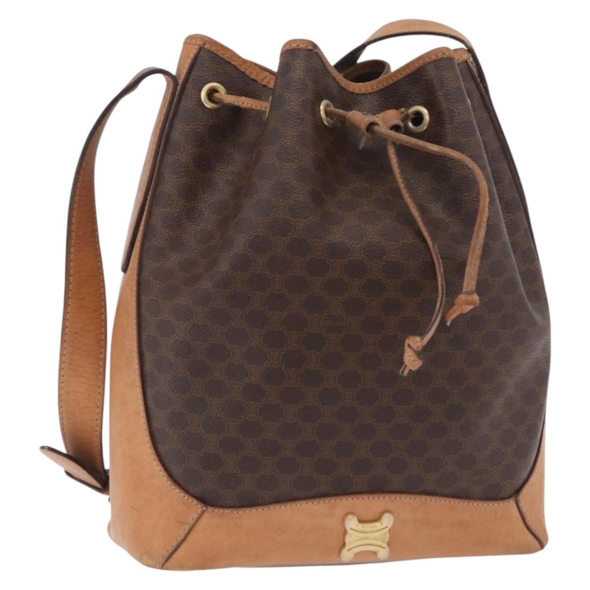 CELINE Macadam Shoulder Bag PVC Brown Gold Tone Auth 206663