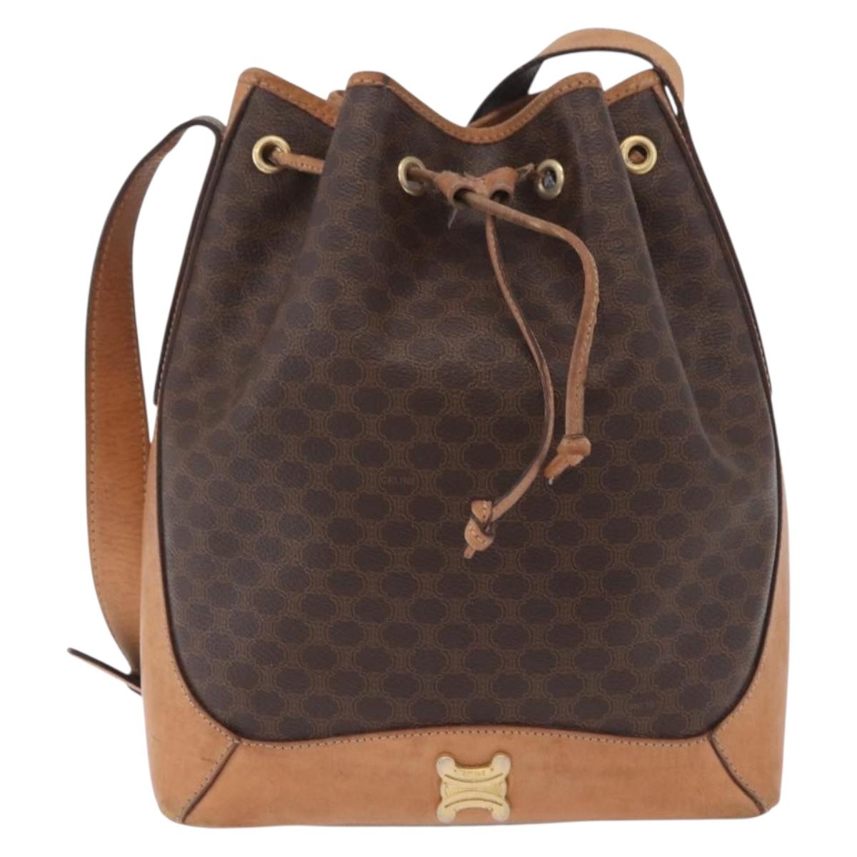 CELINE Macadam Shoulder Bag PVC Brown Gold Tone Auth 206663