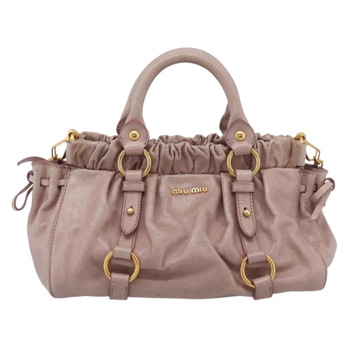 Miu Miu Vitellolux Hand Bag Leather 2way Pink Gold Tone Auth 206664V