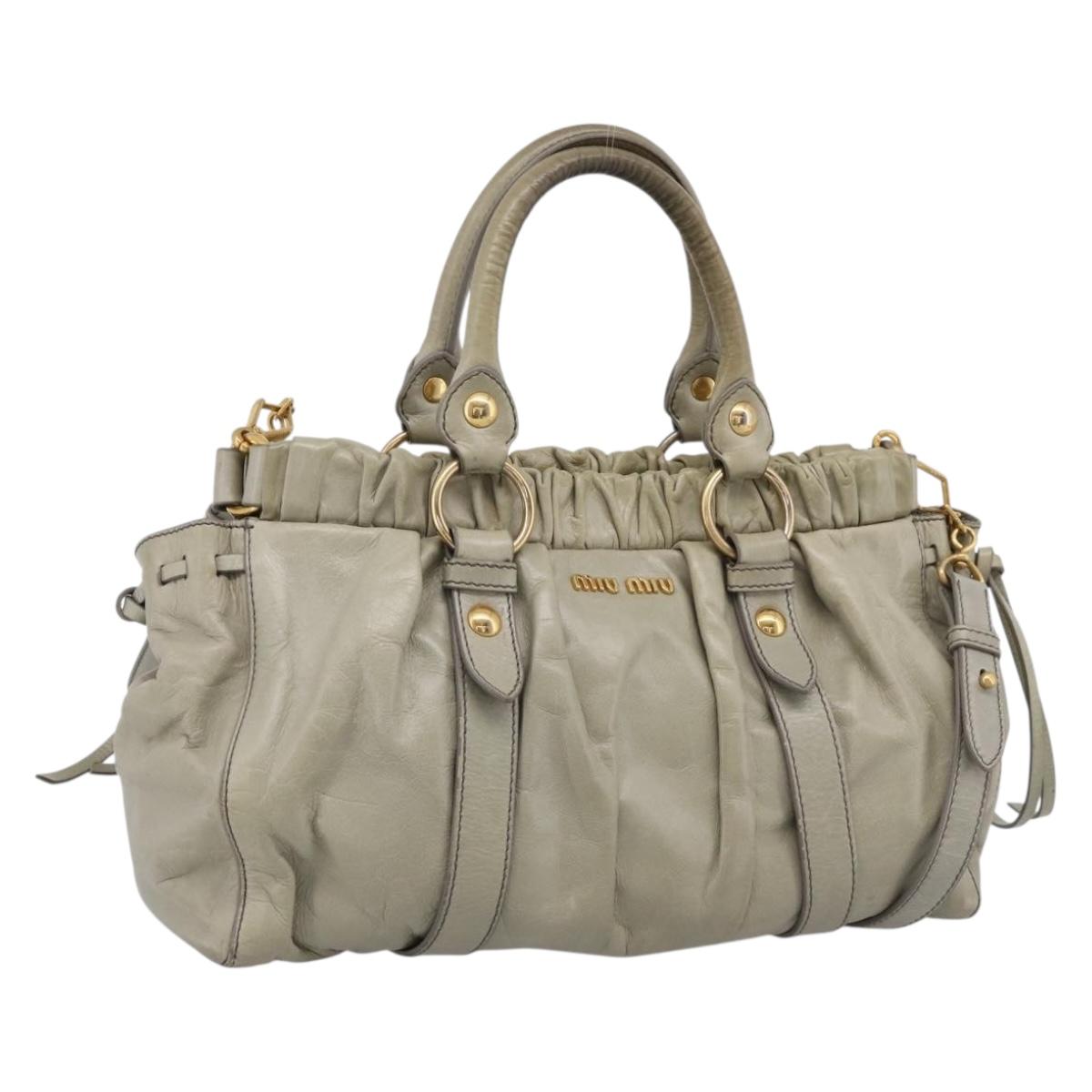 Miu Miu Vitellolux Hand Bag Leather 2way Khaki Gold Tone Auth 206665A