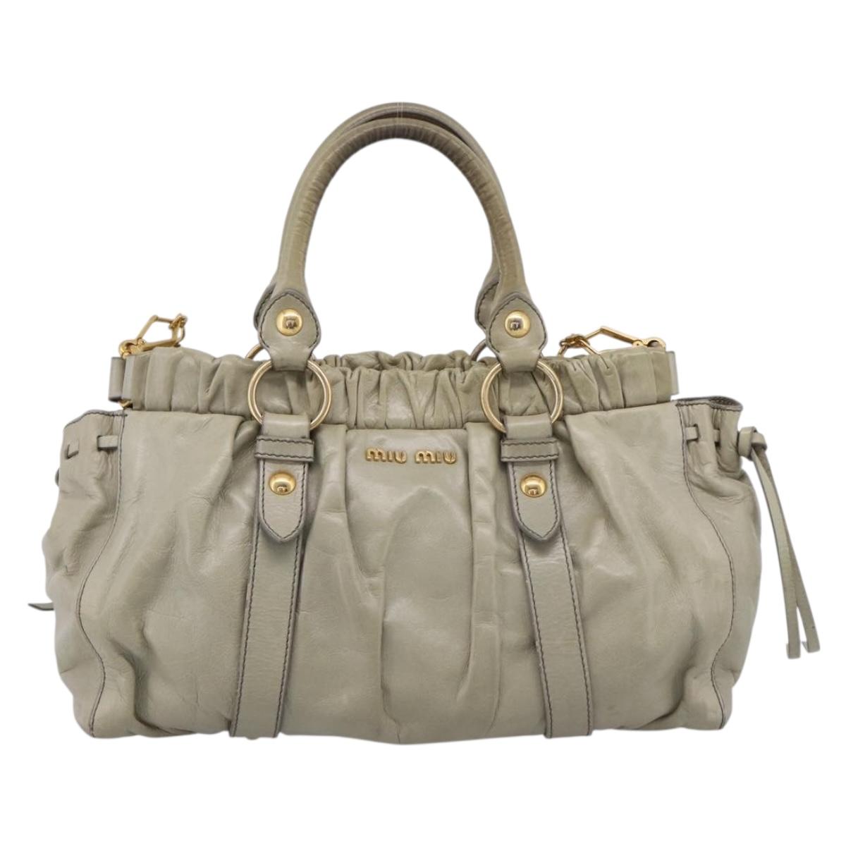 Miu Miu Vitellolux Hand Bag Leather 2way Khaki Gold Tone Auth 206665A