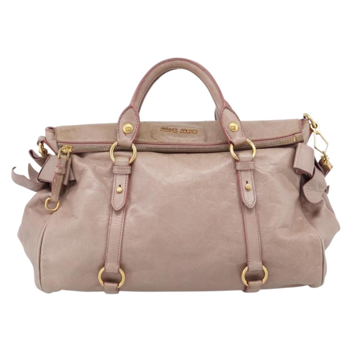 Miu Miu Vitellolux Hand Bag Leather 2way Pink Gold Tone Auth 206666A