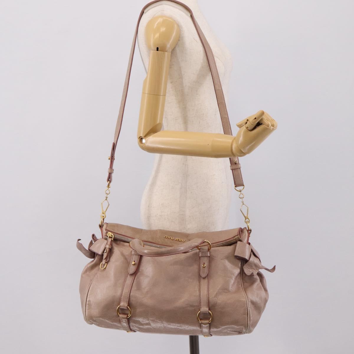 Miu Miu Vitellolux Hand Bag Leather 2way Pink Gold Tone Auth 206666A