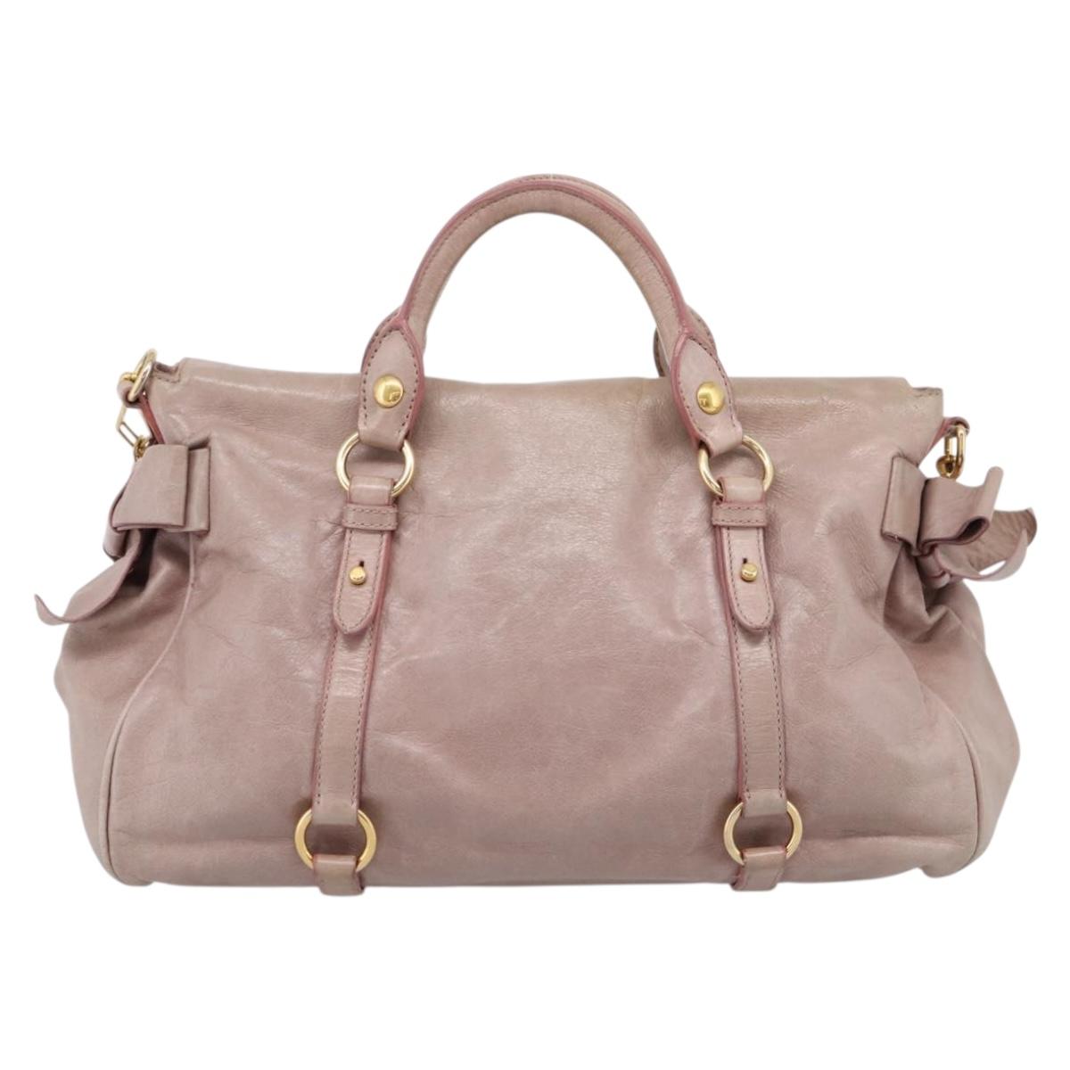 Miu Miu Vitellolux Hand Bag Leather 2way Pink Gold Tone Auth 206666A
