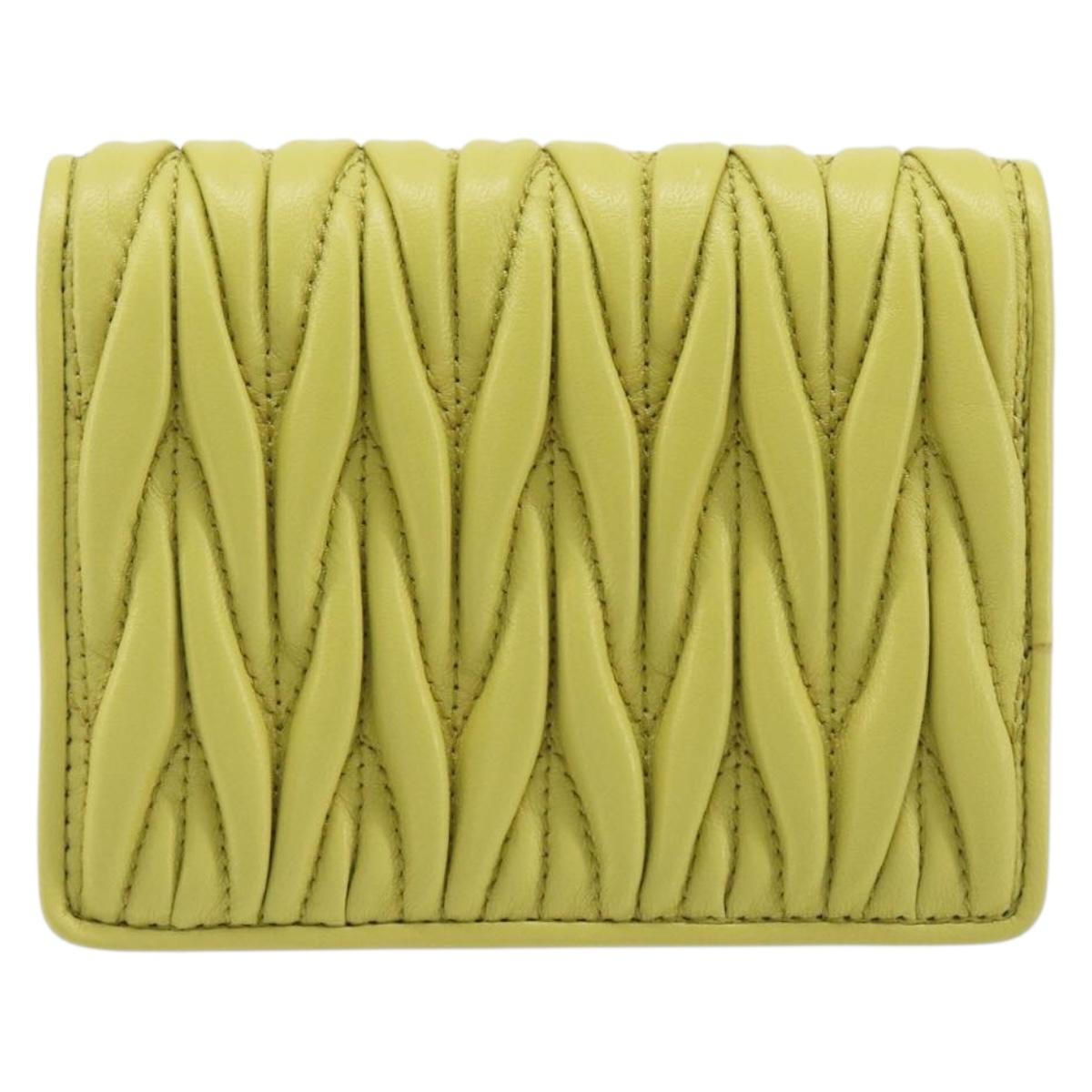 Miu Miu Matelasse Wallet Leather Yellow Gold Tone Auth 206670M