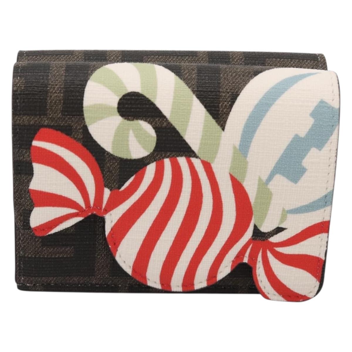 FENDI Zucca Trifold Wallet PVC Brown Red 8M0480 Auth 206672M