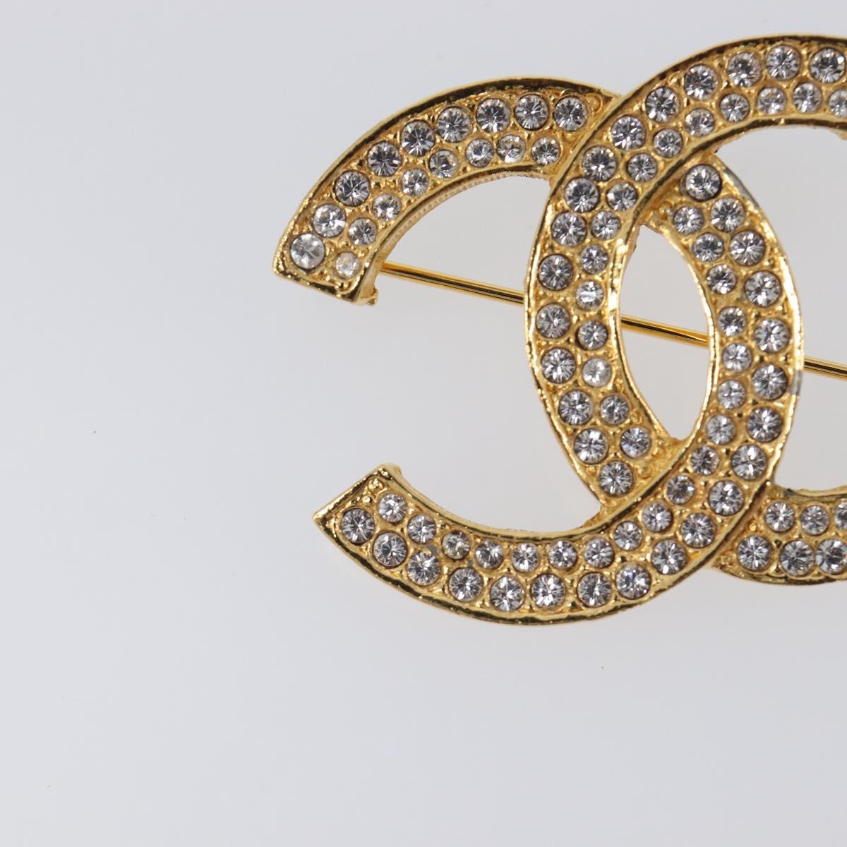 CHANEL Brooch Metal Gold CC Auth 206674V