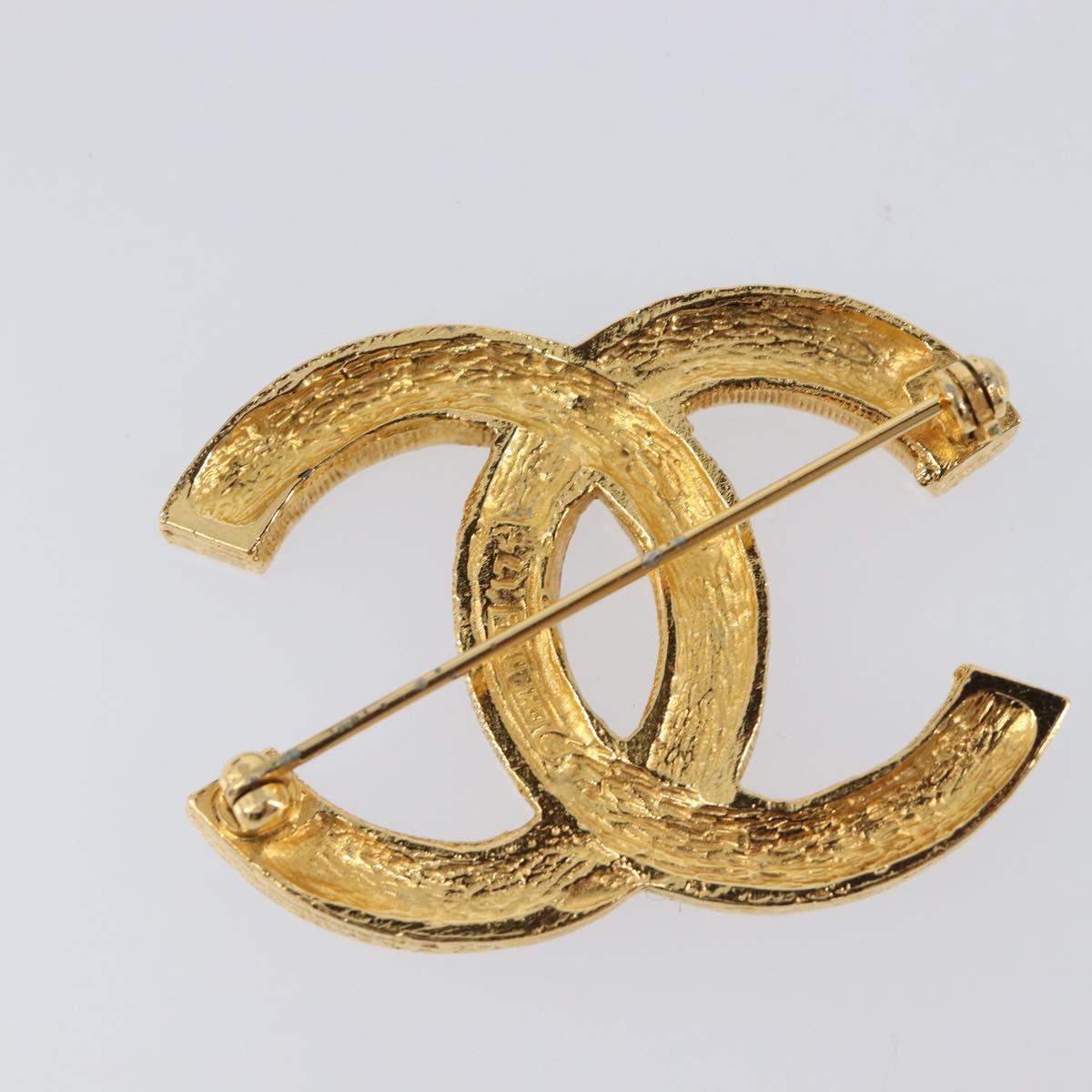 CHANEL Brooch Metal Gold CC Auth 206674V