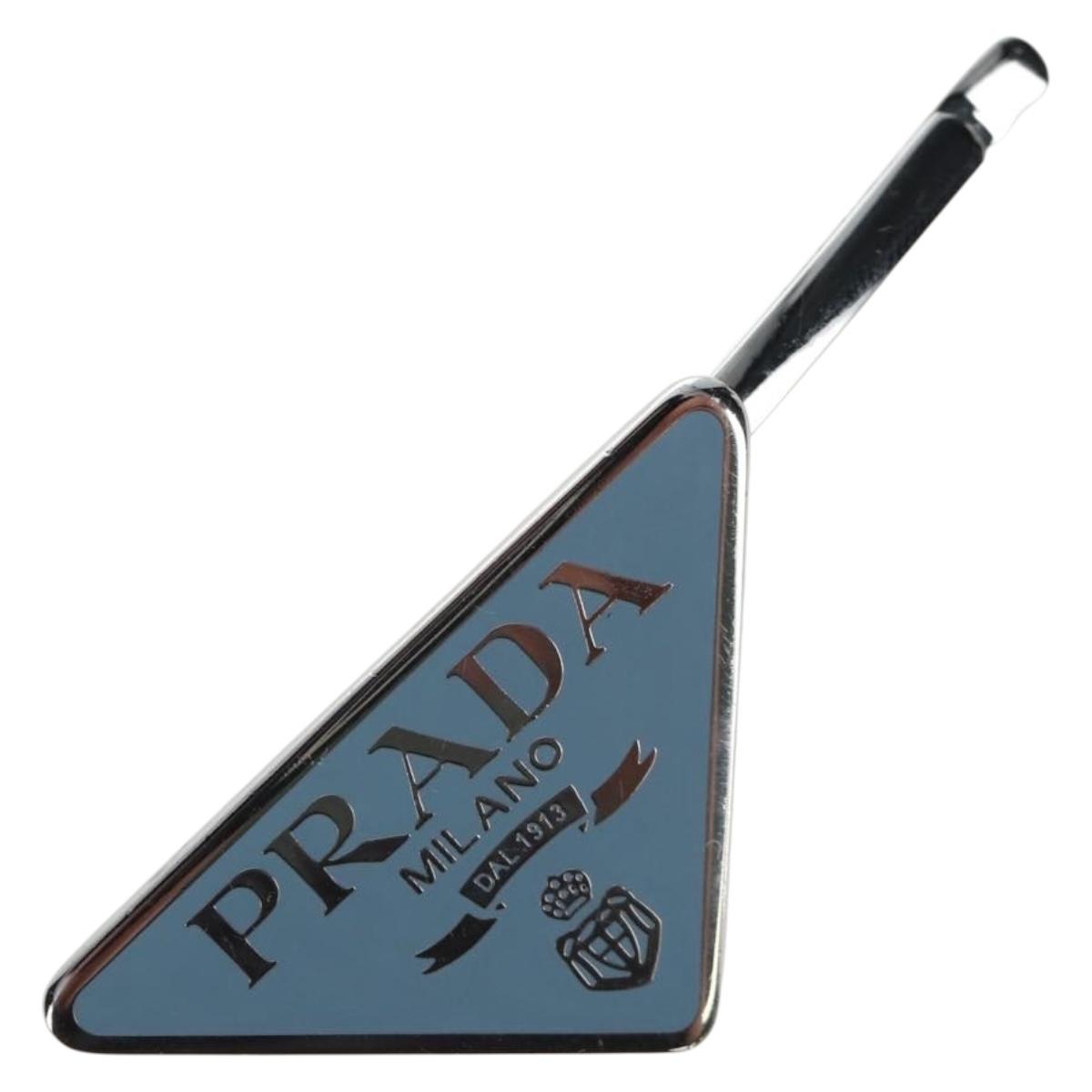 PRADA Hairpins 2 Sets Hair Clip Metal Silver Blue Auth 206677M