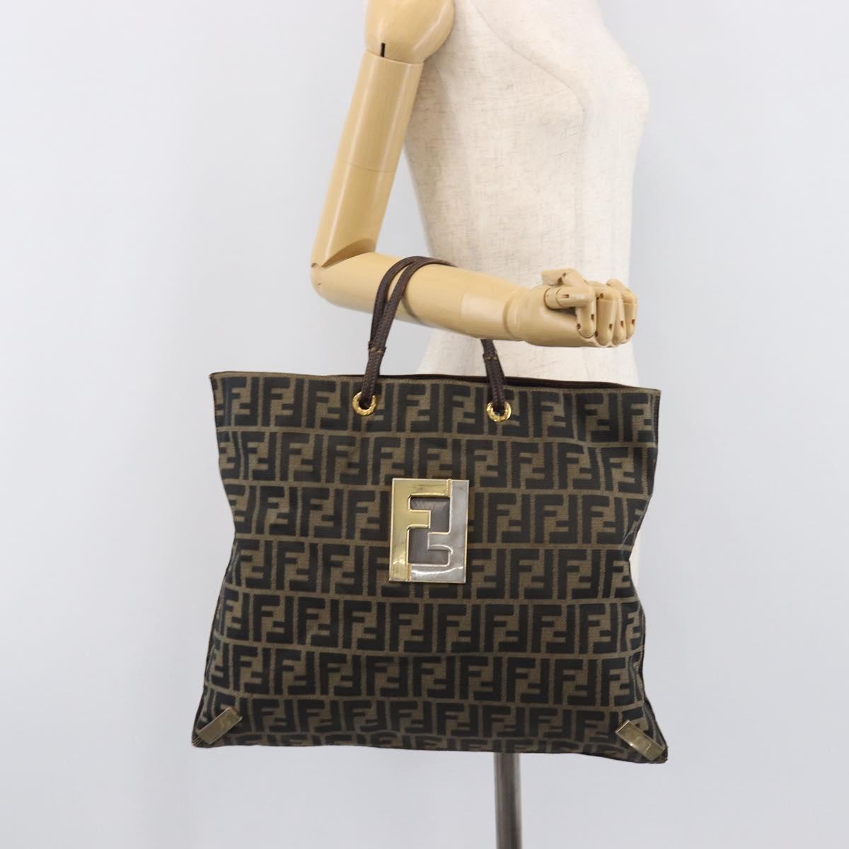FENDI Zucca Canvas Tote Bag Brown Gold Tone Auth 206681
