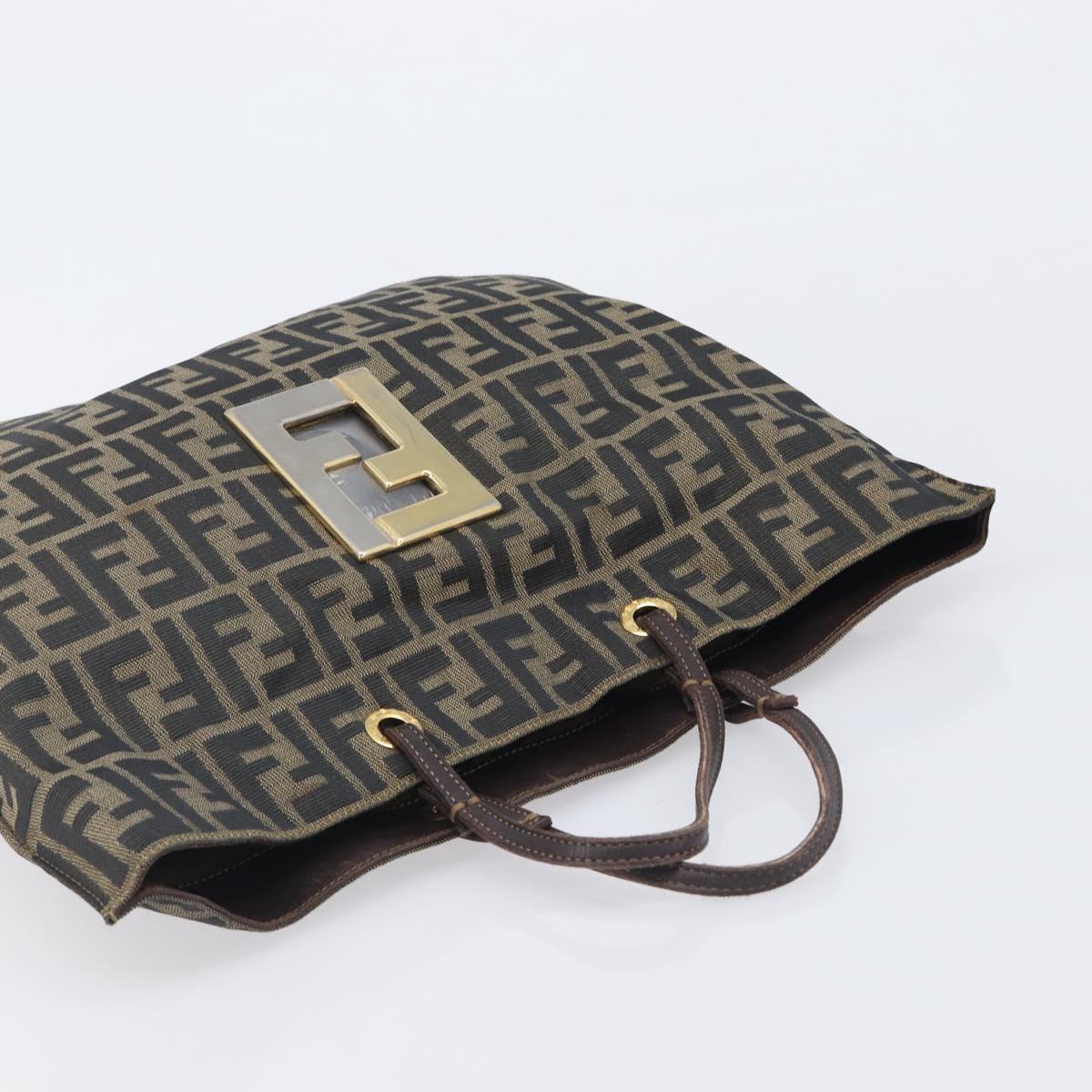 FENDI Zucca Canvas Tote Bag Brown Gold Tone Auth 206681