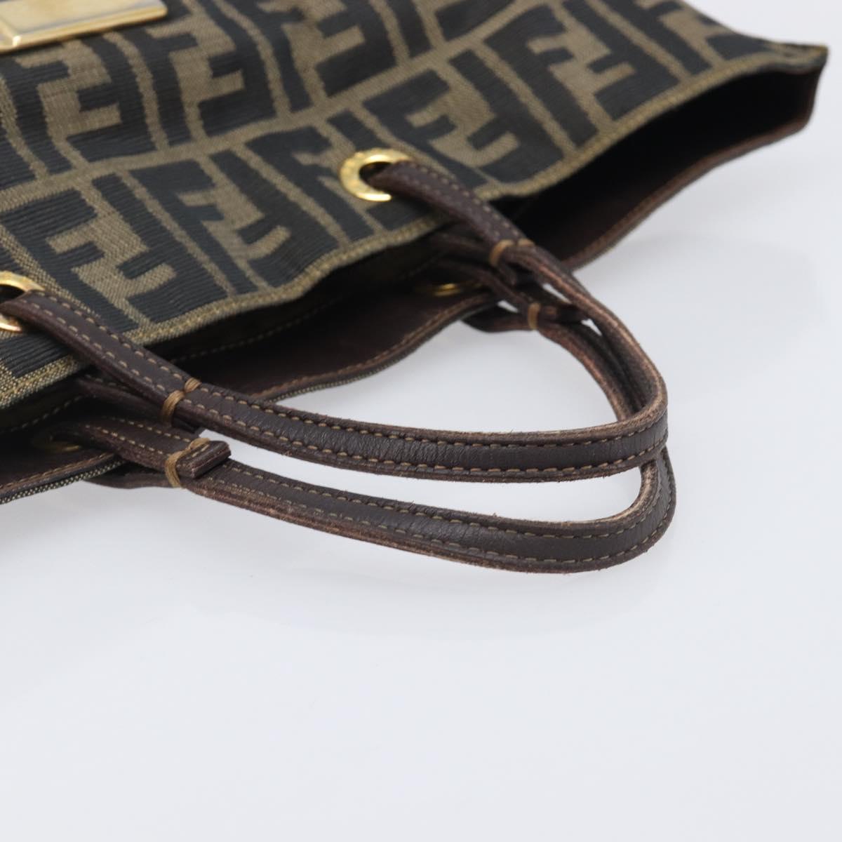 FENDI Zucca Canvas Tote Bag Brown Gold Tone Auth 206681