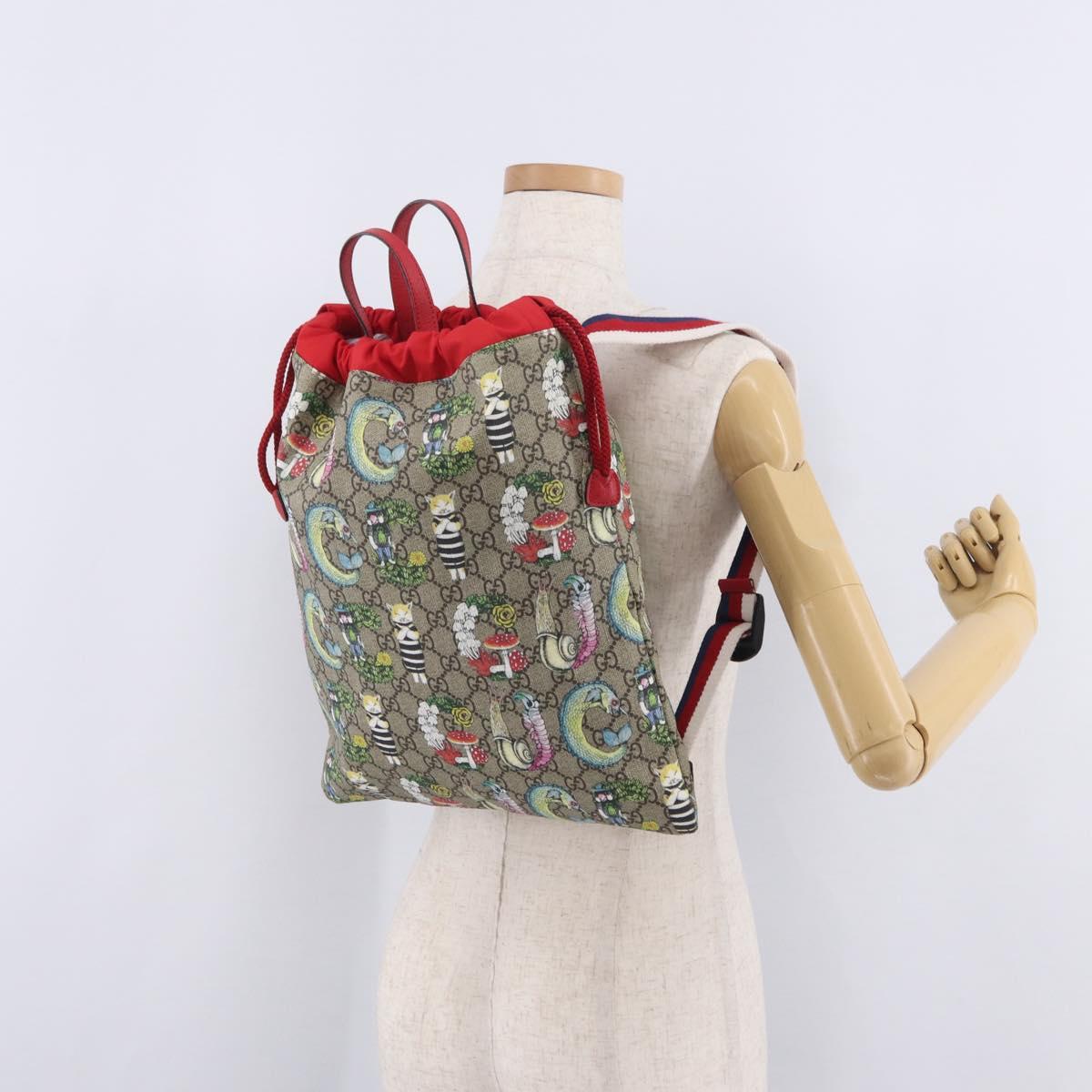 GUCCI GG Supreme Yuko Higuchi Backpack PVC Beige Red 550775 Auth 206696SAM