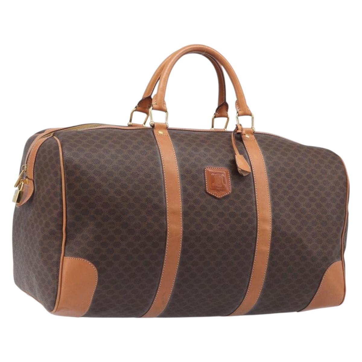 CELINE Macadam Boston Bag PVC Brown Gold Tone Auth 206697A