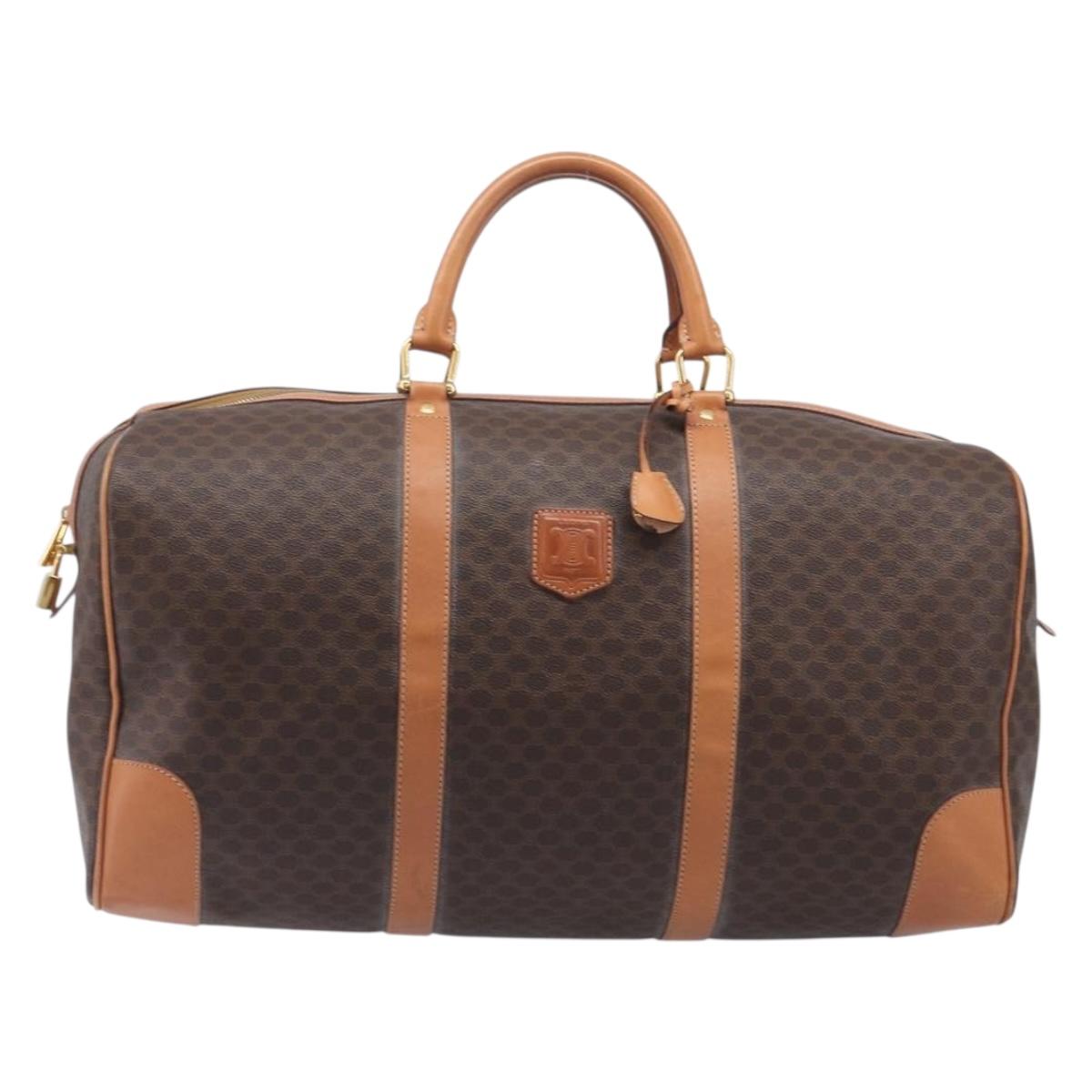 CELINE Macadam Boston Bag PVC Brown Gold Tone Auth 206697A