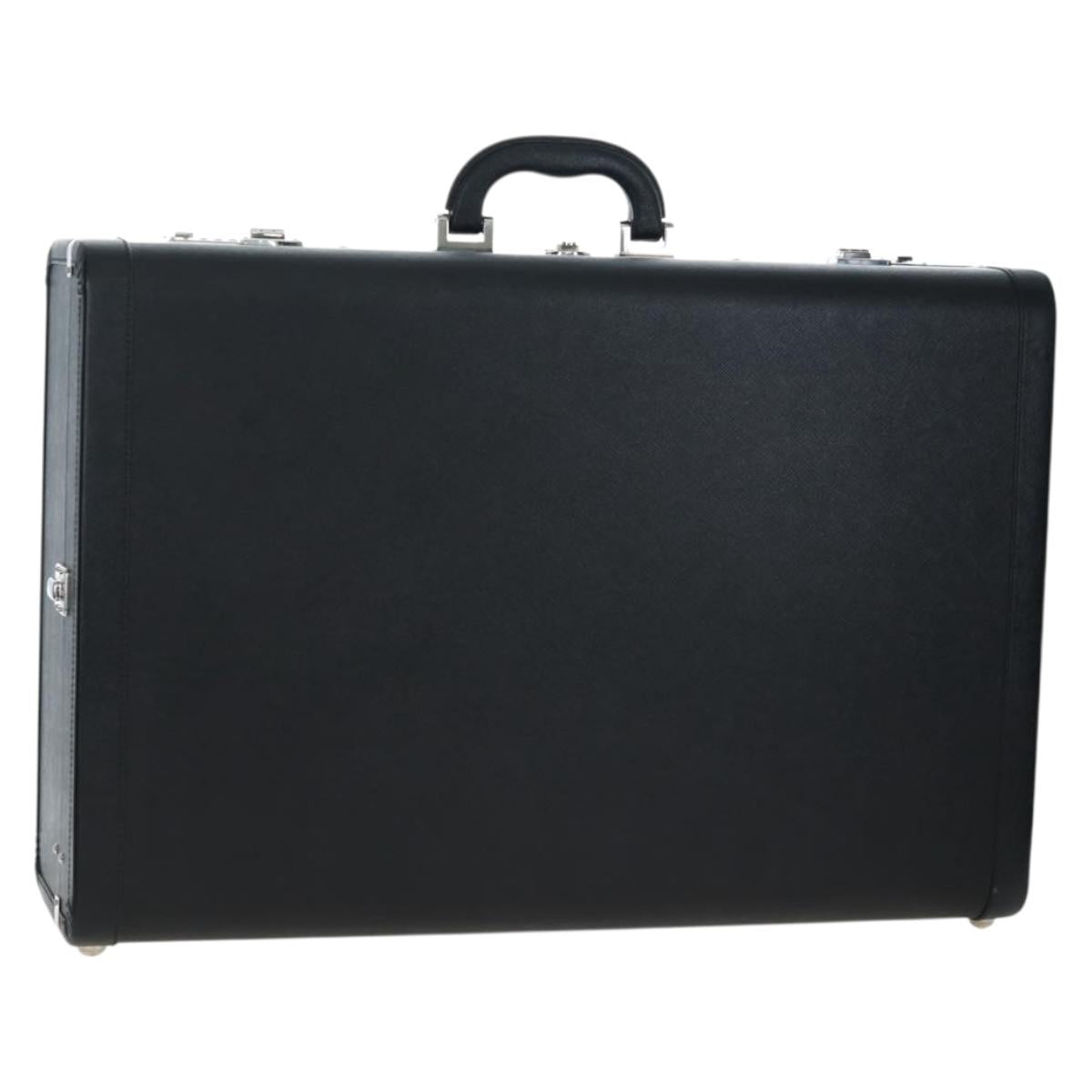 PRADA Trunk Saffiano leather Black Silver Auth 206701V