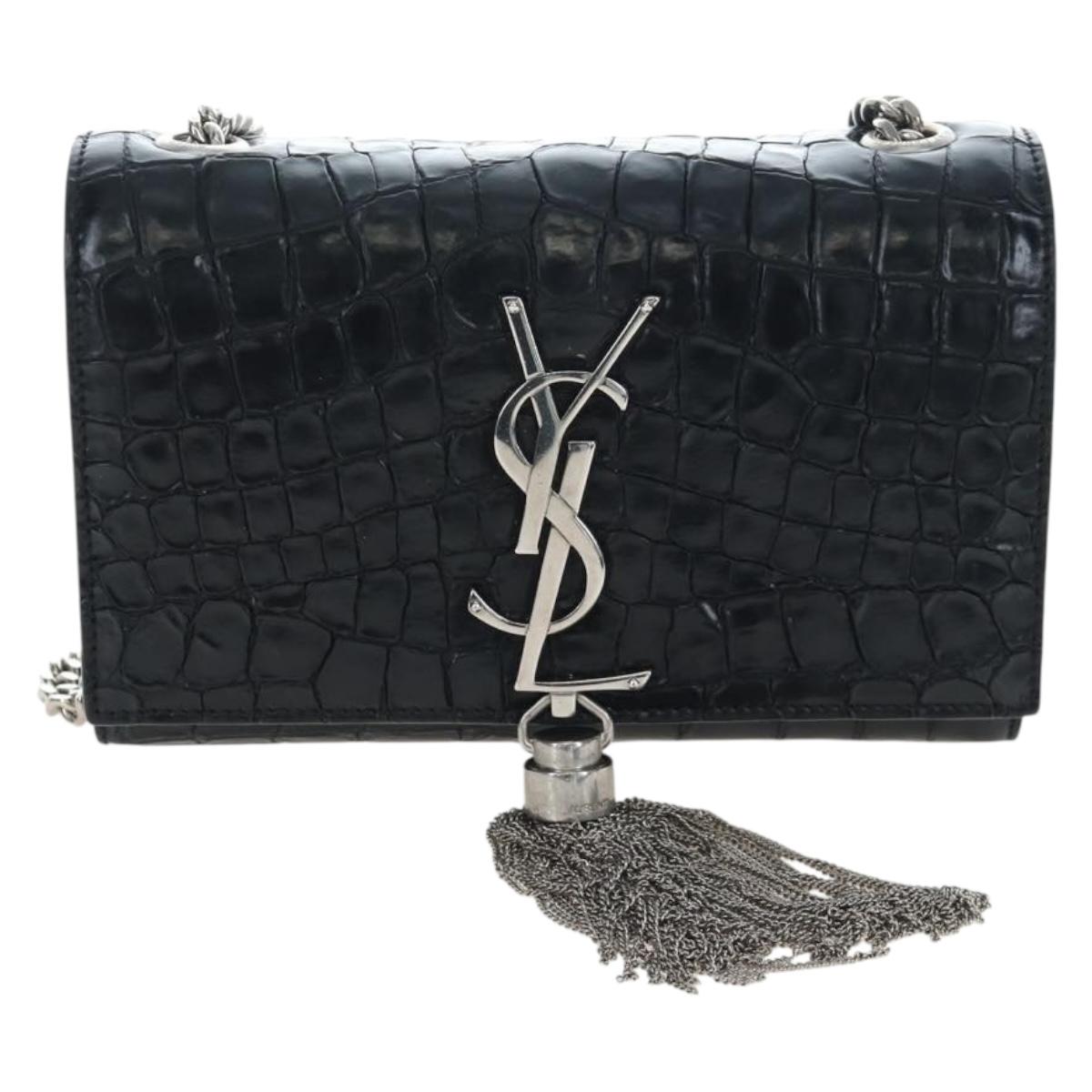 Saint Laurent Chain Kate Shoulder Bag Leather Black Silver Auth 206718V
