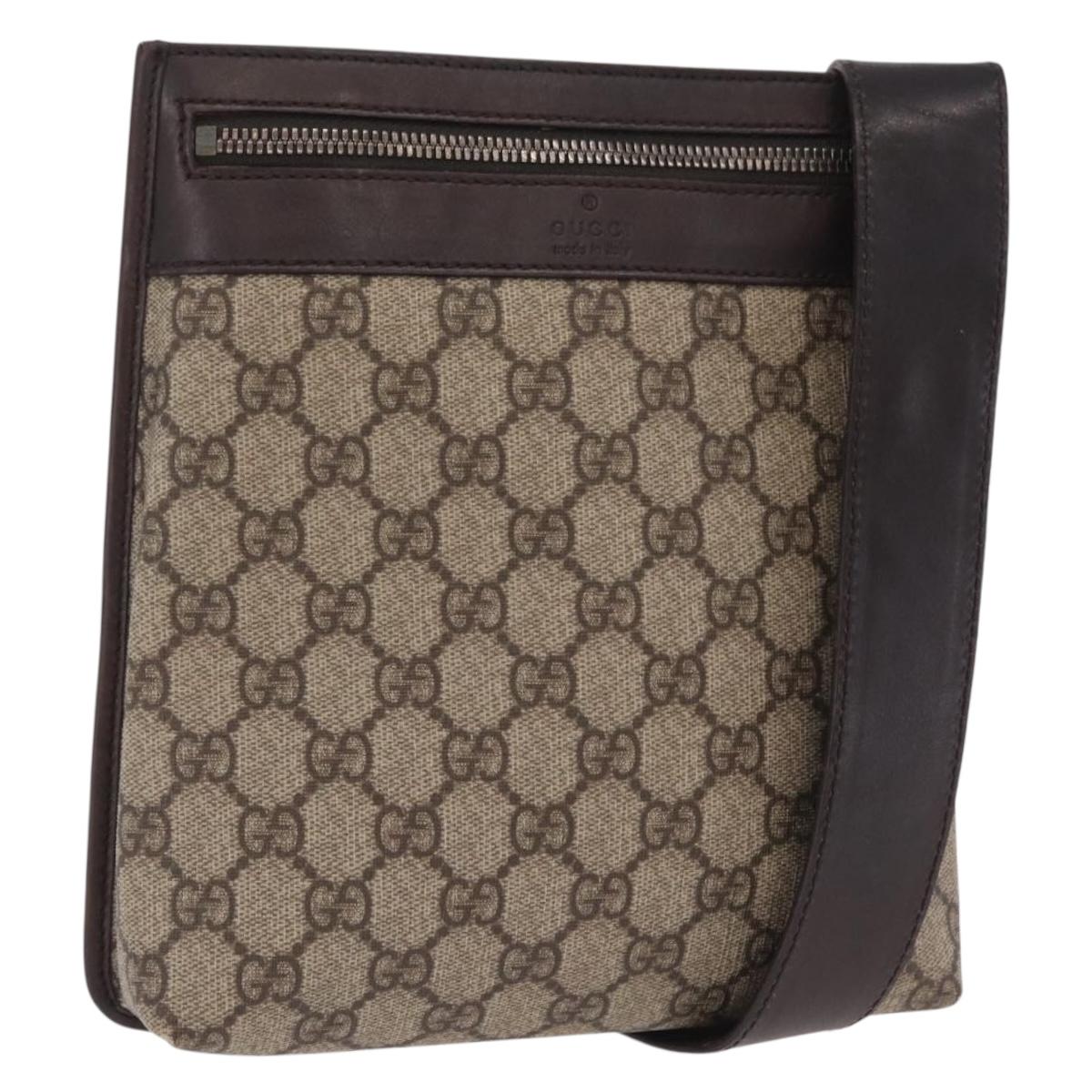 GUCCI GG Supreme Shoulder Bag PVC Beige Silver 92562 Auth 206719