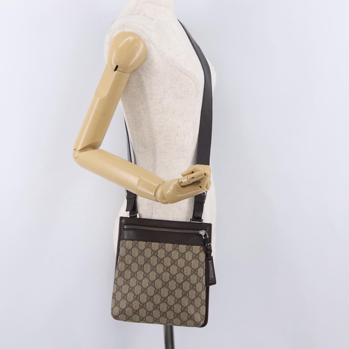 GUCCI GG Supreme Shoulder Bag PVC Beige Silver 92562 Auth 206719