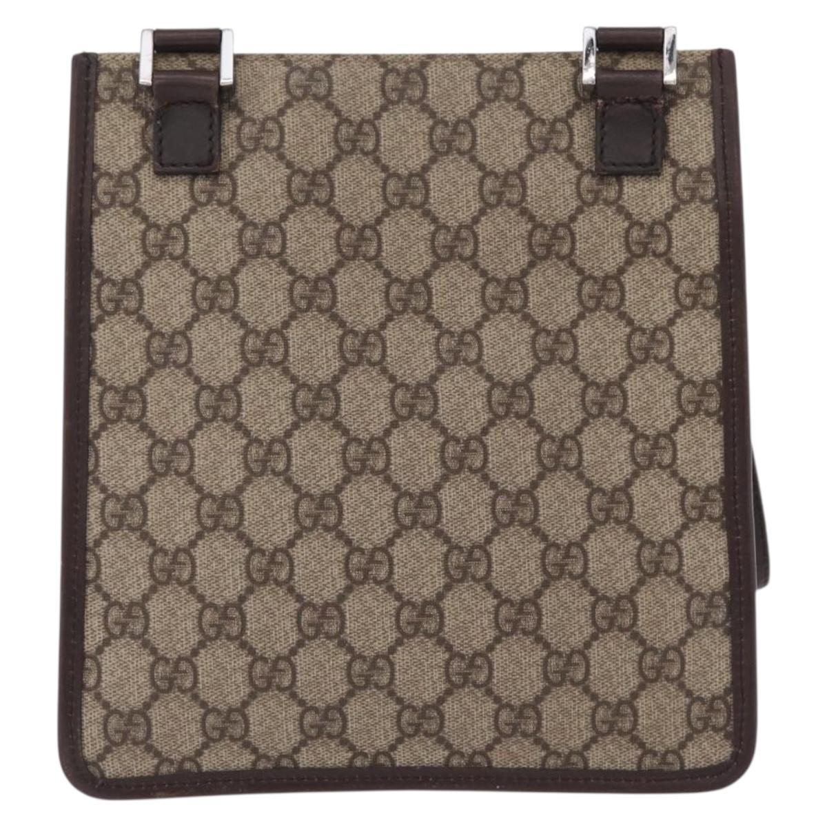 GUCCI GG Supreme Shoulder Bag PVC Beige Silver 92562 Auth 206719