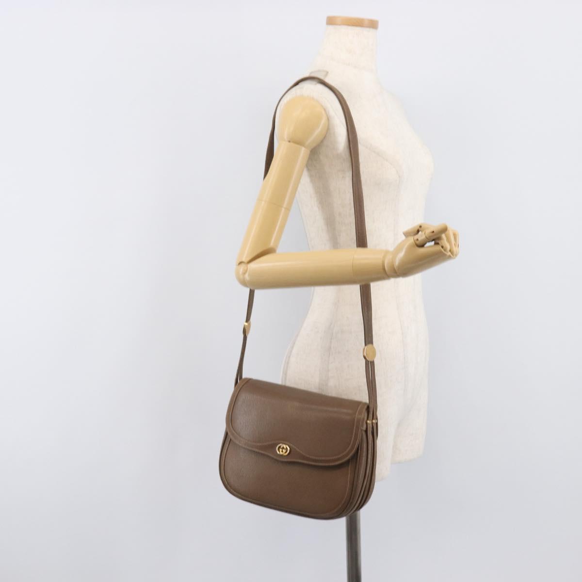 GUCCI Shoulder Bag Leather Brown Gold 001 261 1070 Auth 206720