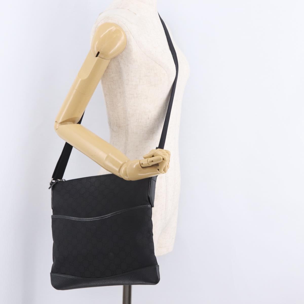 GUCCI GG Canvas Shoulder Bag Outlet Black Silver 374414 Auth 206722A