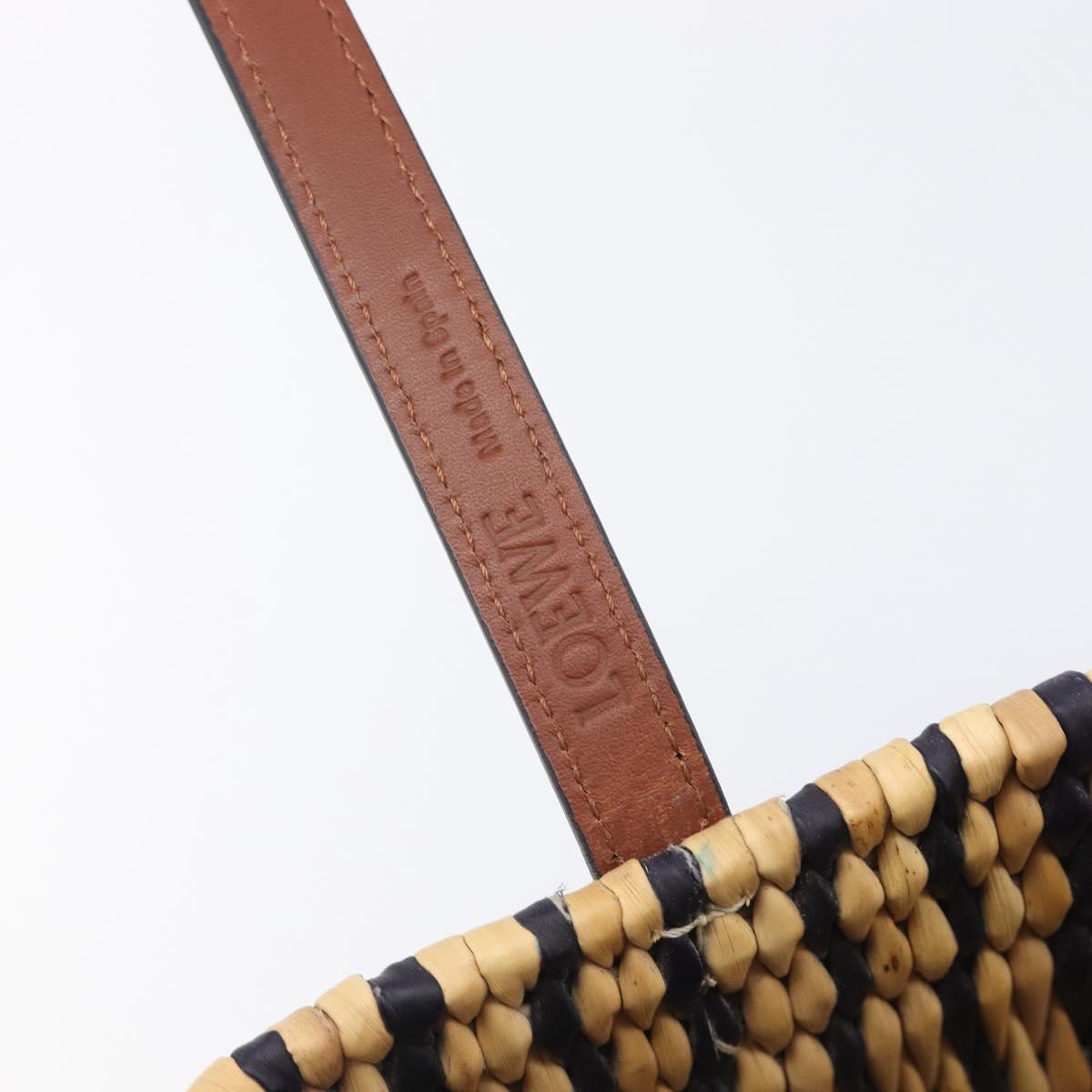 LOEWE Tote Bag Raffia Beige Silver Auth 206724M