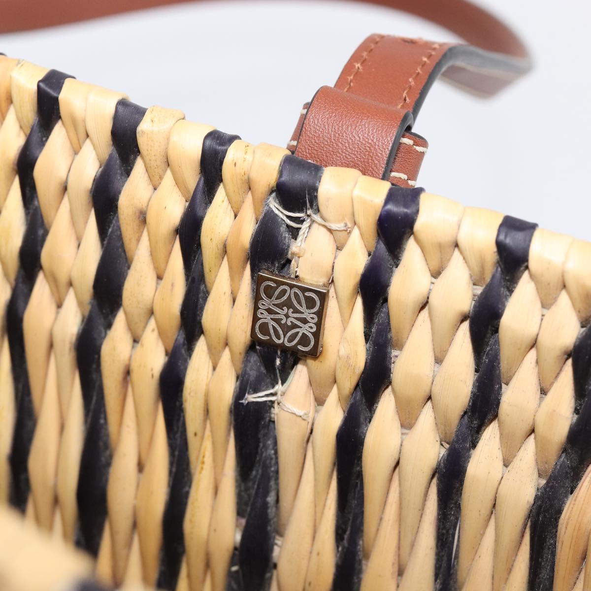 LOEWE Tote Bag Raffia Beige Silver Auth 206724M