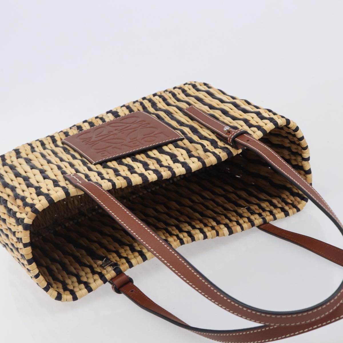 LOEWE Tote Bag Raffia Beige Silver Auth 206724M