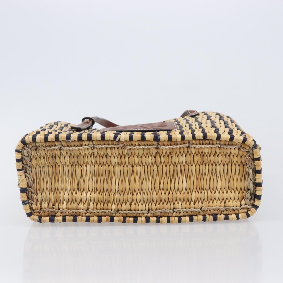LOEWE Tote Bag Raffia Beige Silver Auth 206724M
