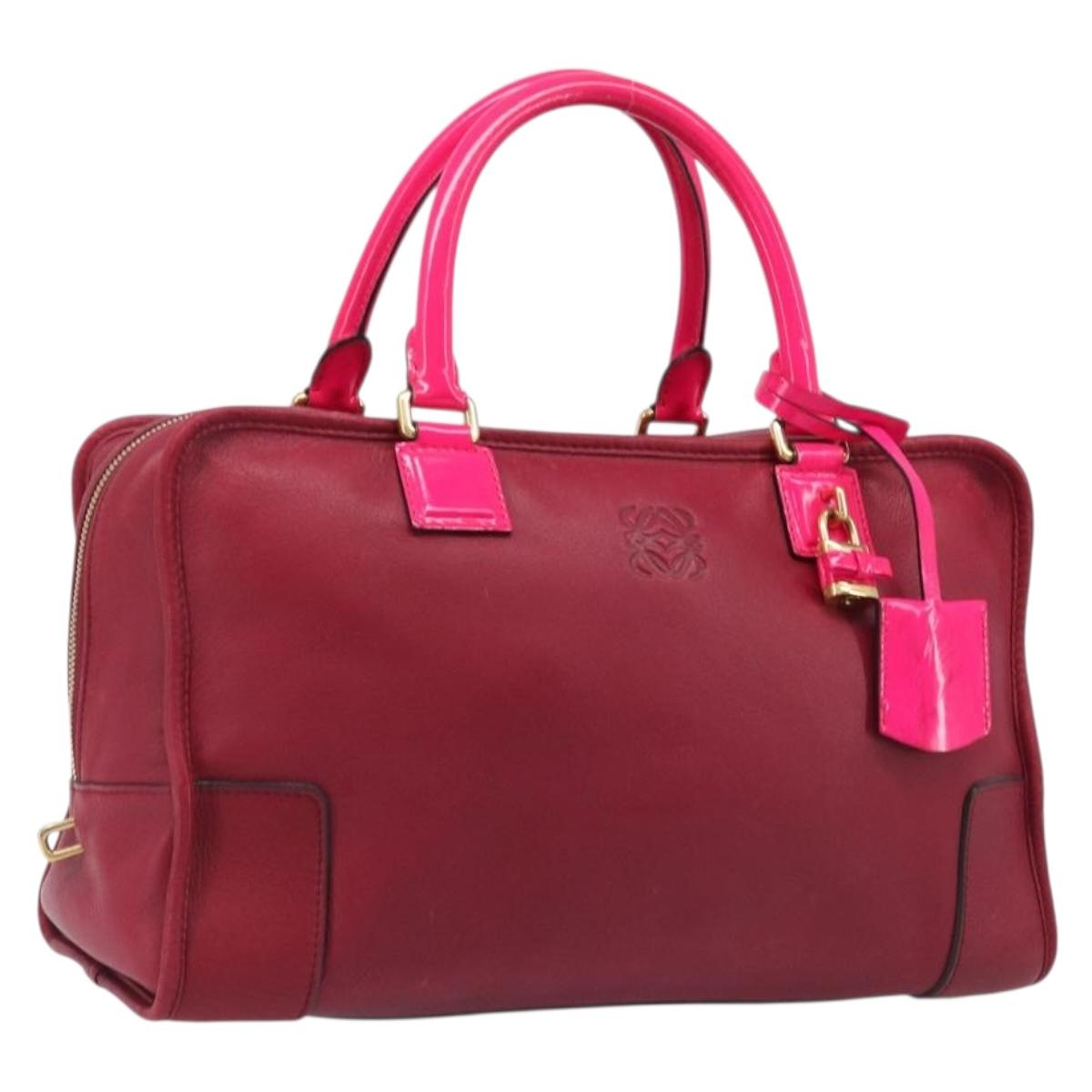 LOEWE Amazona 36 Hand Bag Leather Red Gold Auth 206725A