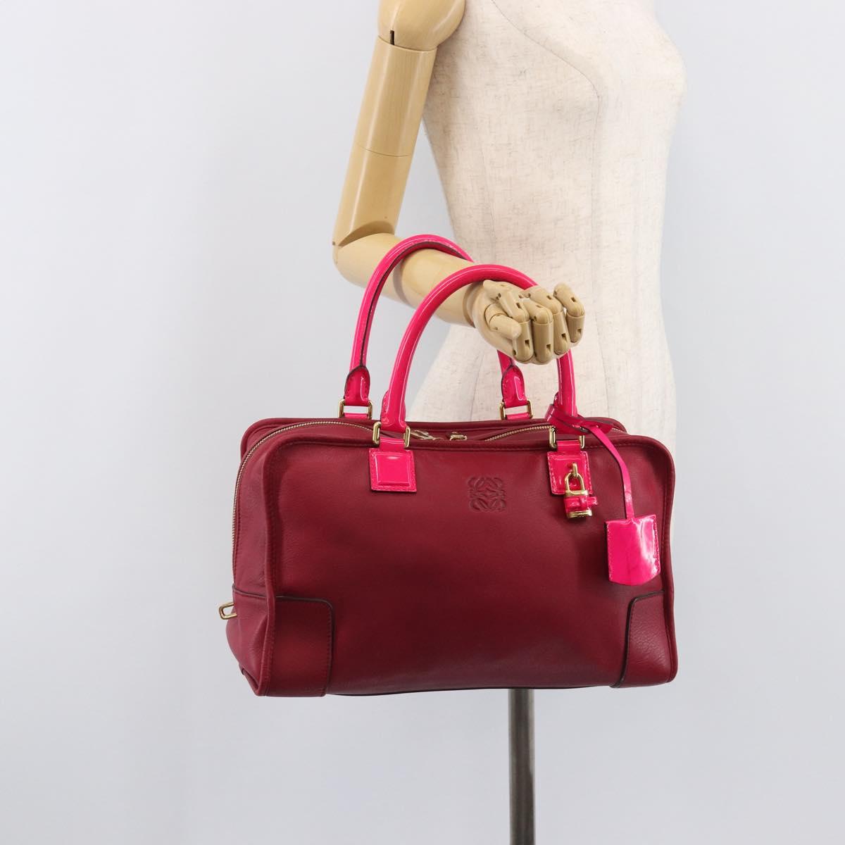 LOEWE Amazona 36 Hand Bag Leather Red Gold Auth 206725A