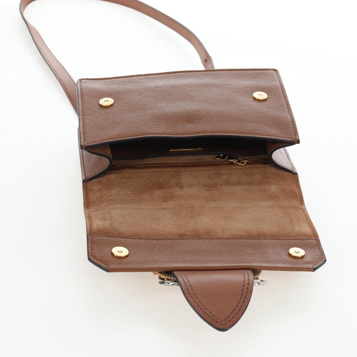 Miu Miu Shoulder Bag Leather Brown Gold Auth 206727M