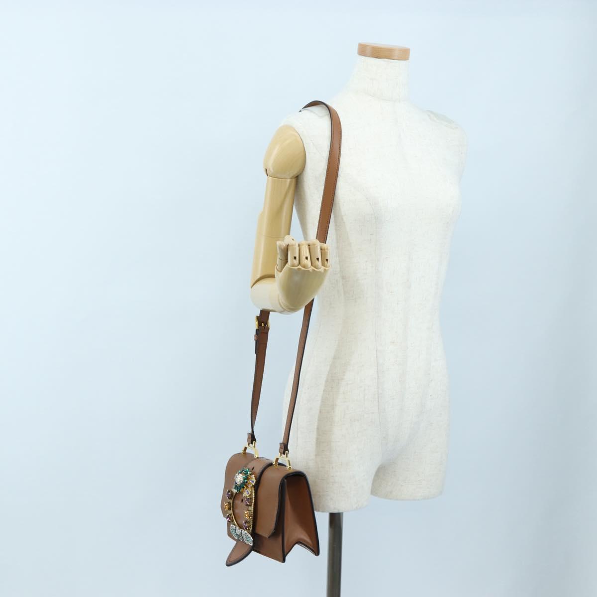 Miu Miu Shoulder Bag Leather Brown Gold Auth 206727M