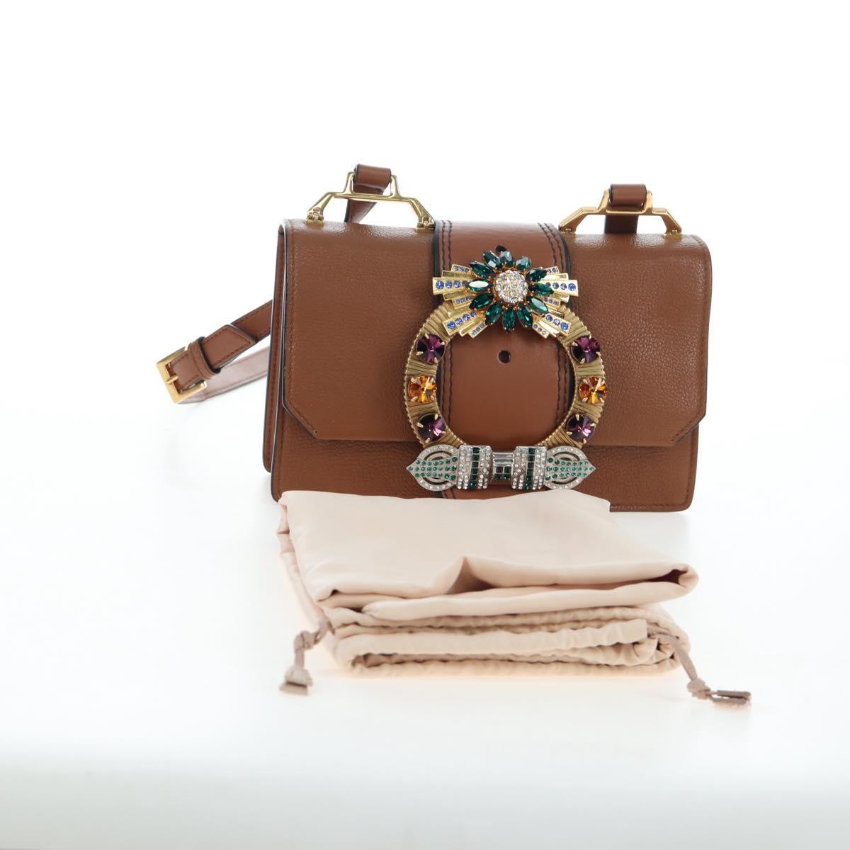 Miu Miu Shoulder Bag Leather Brown Gold Auth 206727M